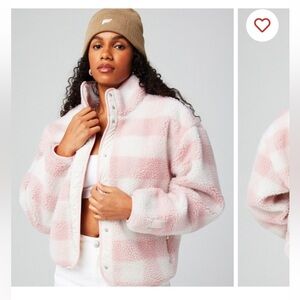 NWT Fabletics Tahoe Teddy Jacket, Champagne Blush Buffalo Check